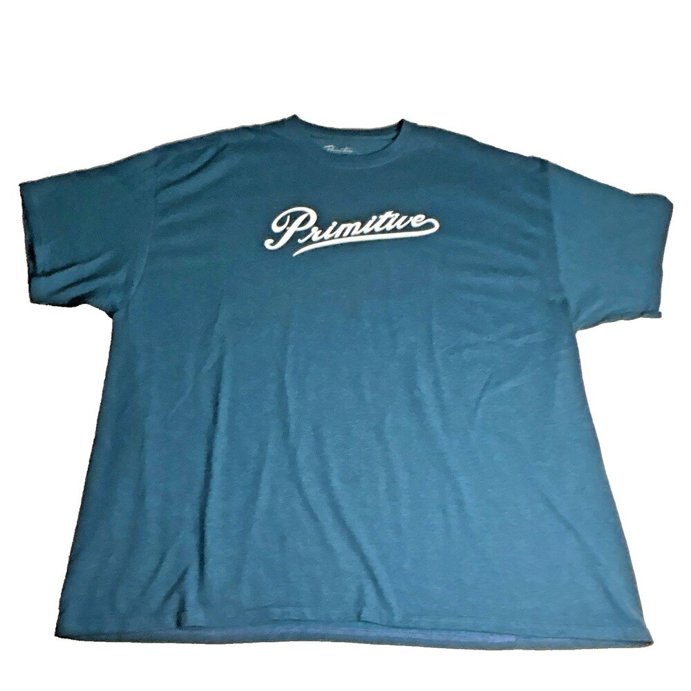 Primitive Skateboards Men's Nuevo Script Logo T-Shirt Heather Teal Blue Sz 2XL